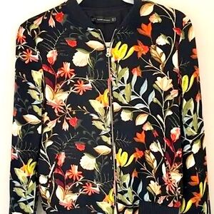 Zara Floral Bomber Jacket in Black with Multicolor Flower Print